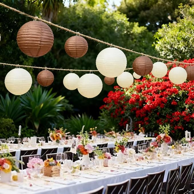 20Pcs Paper Lanterns Decorative, Brown and Ivory Round Hanging Paper Lanterns Decorations for Rustic Party Bridal Shower Wedding Birthday Party Supplies