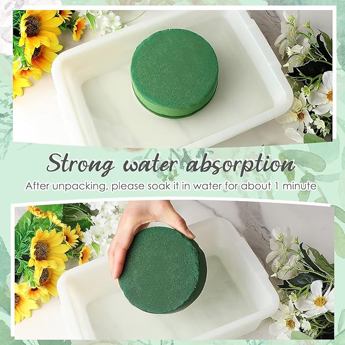 Lounsweer 24 Pcs Floral Foam Blocks 4.72 x 1.57 Florist Floral Round Foam Blocks Dry and Wet Green Foam for Flower Arrangement Fresh and Artificial Flowers Wedding Party Decoration Supplies