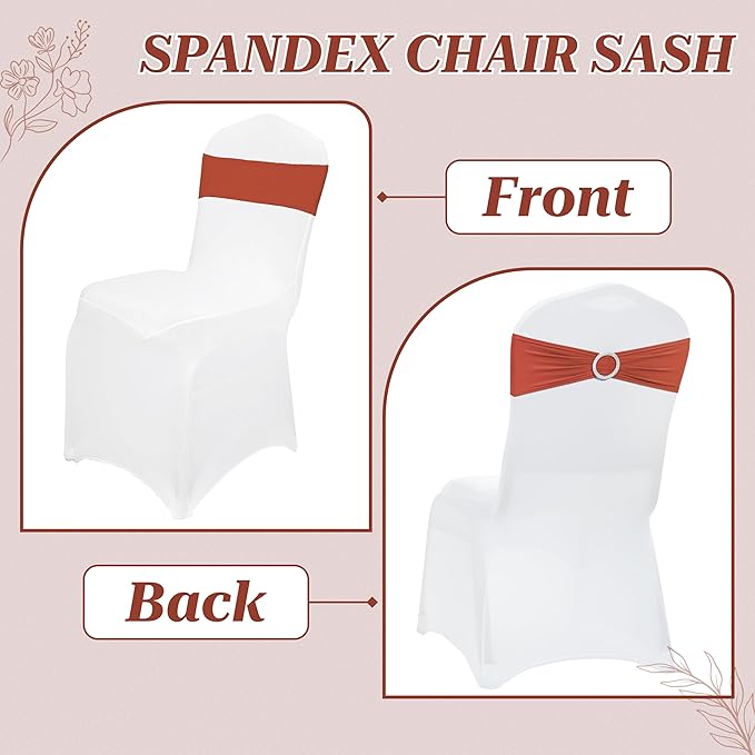 VDS - Terracotta | Spandex Chair Sashes Bows | 75 PCS | Stretch Elastic Banquet Universal Folding Chair Band Tie with Silver Buckle Slider for Wedding Party Conference Celebration Event Decoration
