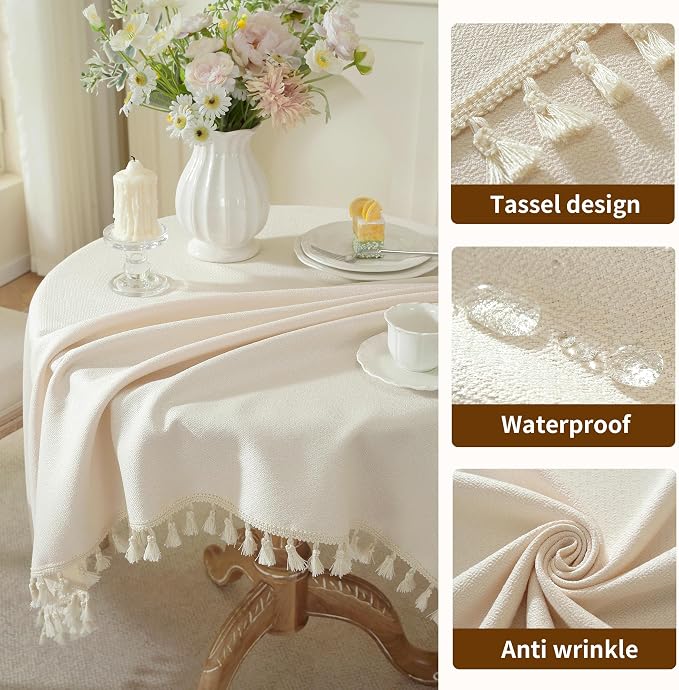 Table Cloth Square Table with Waterproof, Spring Tablecloth with Tassel,Tablecloths for Protect Table Dining, Party and Camping