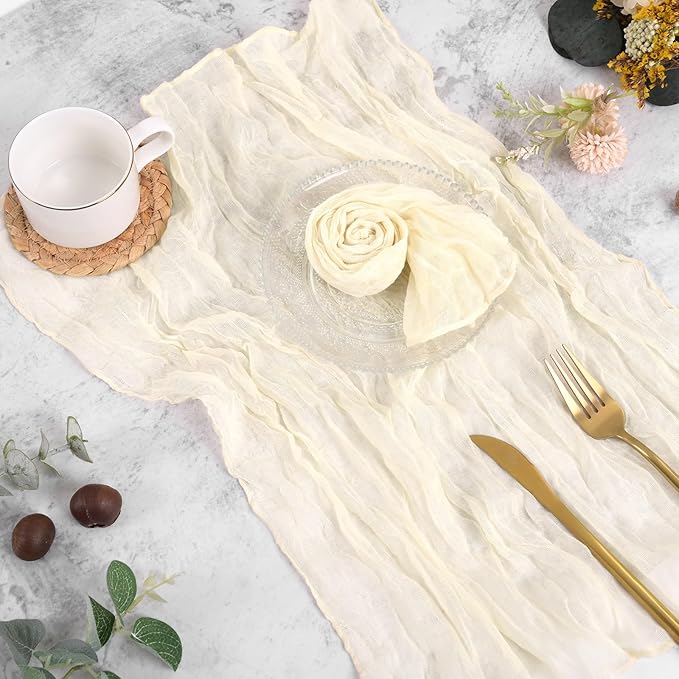 60 Pack Gauze Cheesecloth Napkins 20 x 20 Inch Wrinkled Dinner Napkins Rustic Boho Table Napkins Decorative Cloth Napkins for Weddings Parties Event Family Dinner Table Decoration (Ivory)