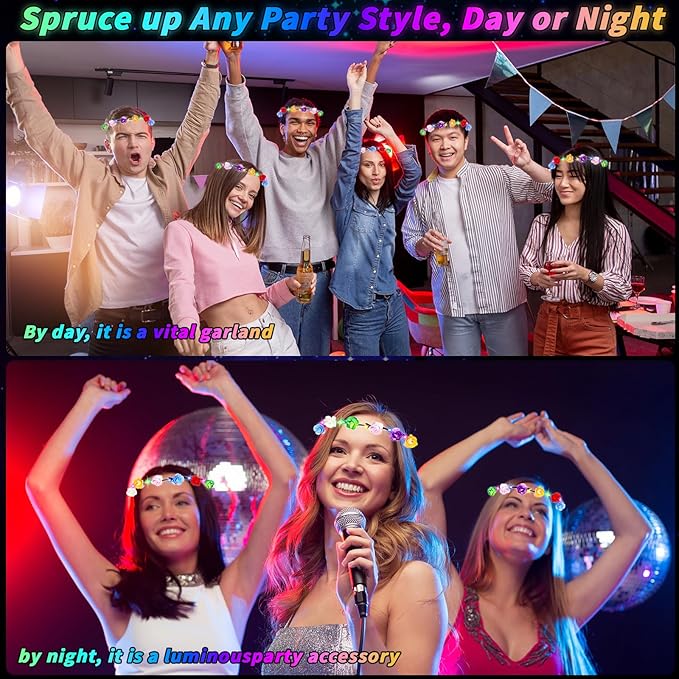 80 Pcs LED Flower Crown Headband Glow Floral Wreath Crown for Women Light Up Flower Headband Glow in the Dark Hair Accessories for Wedding Birthday Cosplay Beach Party Favor