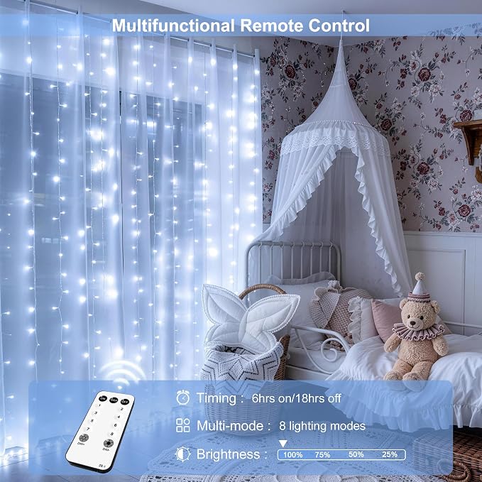 JMEXSUSS 9.5x29.5ft Curtain Lights Indoor Outdoor Decor with Remote, 900LED White Christmas Lights Plug in, Hanging String Lights for Bedroom, Wall, Window, Patio, Garden, Wedding, Reception, Backdrop