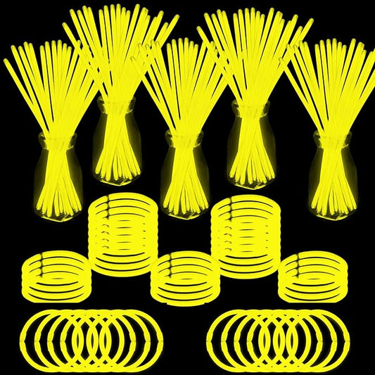 500 PCS Yellow Glow Sticks Bulk 8" Glowsticks Bracelets Necklaces with Connectors Glow in the Dark Party Supplies Light Up Neon Party Favor for Christmas New Year Easter Birthday Wedding