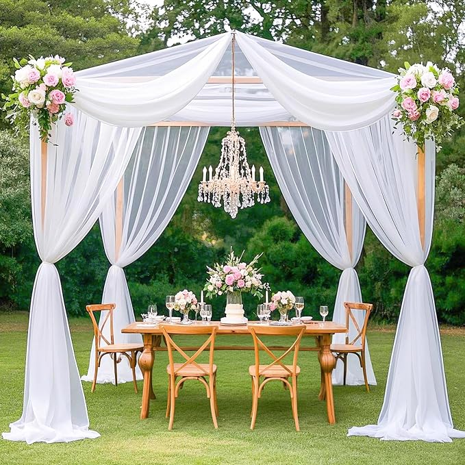 MODFUNS White Ceiling Drapes for Weddings 5x20FT 6 Panels Sheer Chiffon Ceiling Curtain Wedding Arch Draping Fabric Tulle Curtain Drapery Elegant Scarf Drapes Fabric for Bridal Baby Shower Arbor Drape