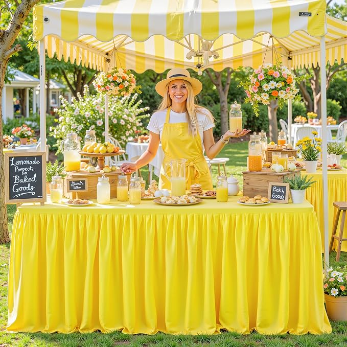 Wish Care 2 Pack Yellow Rectangle Table Clothes for 4 Foot Tables, Polyester Fitted Tablecloths 4ft Stretch Table Cover for Wedding, Birthday, Parties, Trade Show, Craft Show