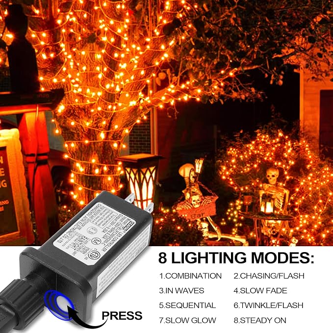 Orange Halloween String Lights, 2 Pack 98ft 150 Count String Lights, Plug-in Waterproof Fall Lights for Spooky Halloween Yard Party Decor (Orange, 150 Count - 2 Pack)