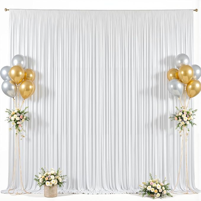 30x15ft White Backdrop Curtains for Parties Wrinkle Free Fabric Backdrop Curtain Wedding Photo Drapes Backdrop for Birthday Party Baby Shower Bridal Shower Photography Stage Back Drop 6 Panels 5x15FT