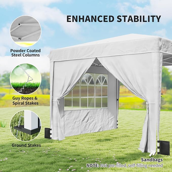 Outsunny 10 x 10 ft Pop Up Canopy Tent with Sidewalls, UPF50+ Outdoor Portable Instant Canopy Shelter with Carry Bag, Sandbags, Adjustable Height for Parties, Events, Camping, White