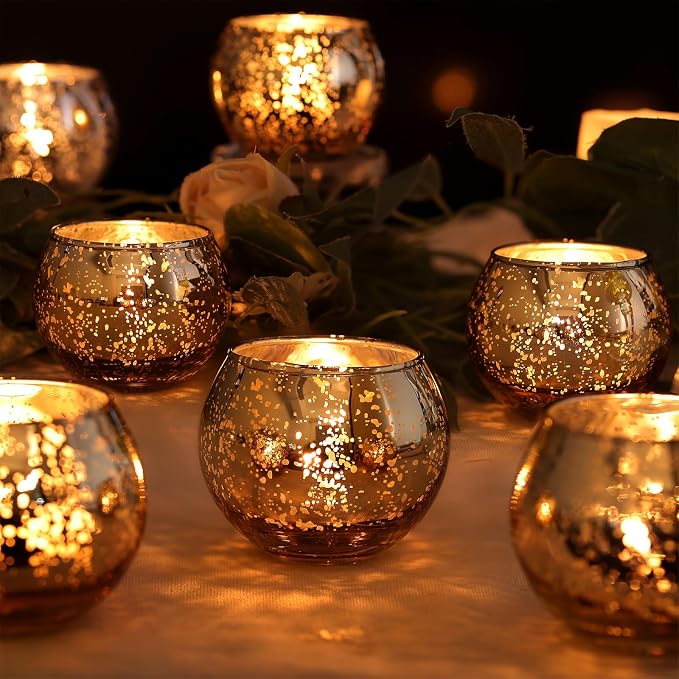 Silver Votive Candle Holders Set of 12 - Mercury Glass Votives Candle Holder - Christmas Tealight Candle Holder for Home Decor and Weddings/Parties Table Centerpieces