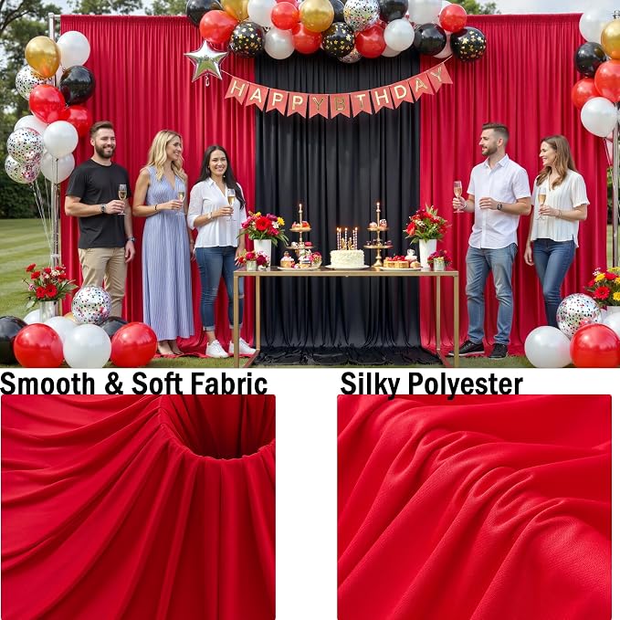 50ft x 12ft Wrinkle Free Red Backdrop Curtains for Parties, 10 Panels 12FT Long Photo Backdrop Drapes Silky Back Drop Cloth for Wedding Birthday Photography Background Decor