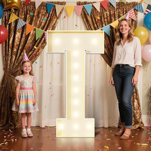 4FT Marquee Letters T Sign,Large Light Up Numbers Party Decoration - Hook and Loop Fastener,No Tools Easy Setup, Corrugated Plastic for Birthdays Weddings Baby Anniversaries(Letters T)