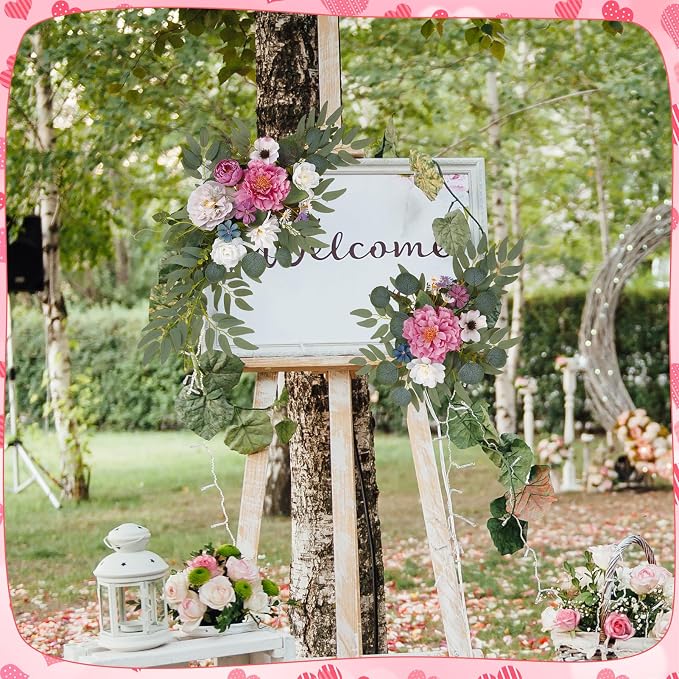 Wedding Arch Decorations 2 Pack - Reusable Artificial Hanging Flowers Floral Swag Greenery Garland for Wedding Welcome Sign Backdrop Bridal Ceremony Reception Backdrop, Baby Shower