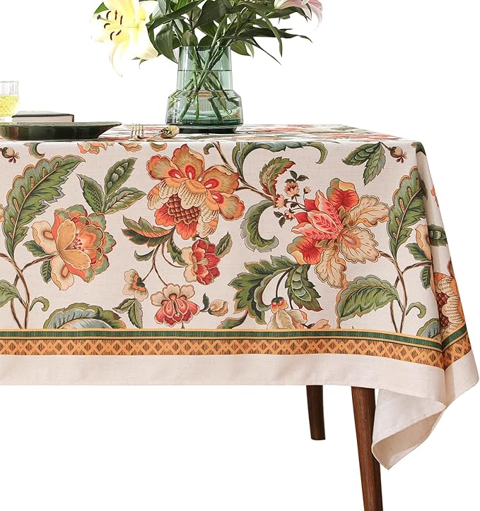 patdrea Vintage French Linen Tablecloth,Rectangular,110"x63"-Santiago A | Elegant Print Table Cloth for Rectangle Table,Colorful Floral Patterned,for Dining Room Tea Party Vender Banquet