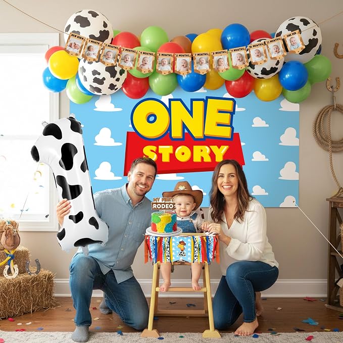 Boy Story Birthday Decorations for Baby - Its A Boy Story Baby Shower Decorations Includes Birthday Hat Cake Topper Backdrop Tablecloth Photo Banner Arch Balloon Boxes Poster