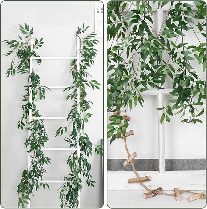 RECUTMS Artificial Willow Leaves Vine Twigs 2Pcs 5.9Ft Fake Hanging Ivy Plants Silk Green Leaf Rattan Garland Greenery Decor for Indoor Outdoor Home Wedding Arch Jungle Beach Birthday Party Garden