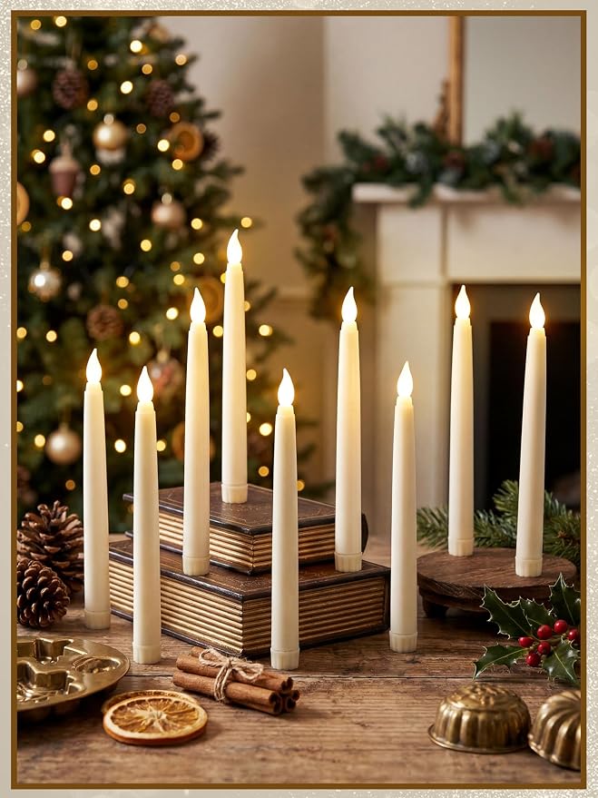 Funtery 48 Pcs Flameless LED Taper Candles Battery Operated Candles Bulk Realistic LED Candlesticks Flickering for Wedding Church Party Home Decor(Ivory,8 Inch,Compact Style)