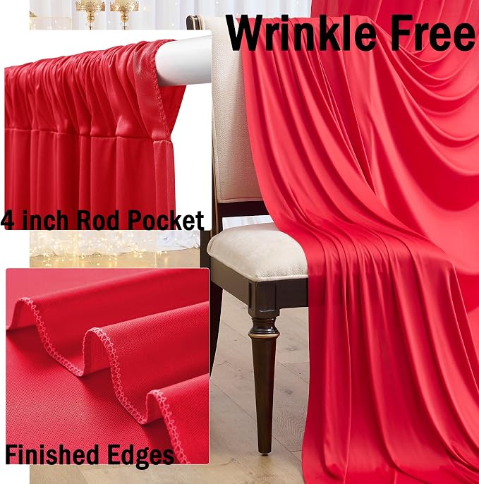 50ft x 12ft Wrinkle Free Red Backdrop Curtains for Parties, 10 Panels 12FT Long Photo Backdrop Drapes Silky Back Drop Cloth for Wedding Birthday Photography Background Decor