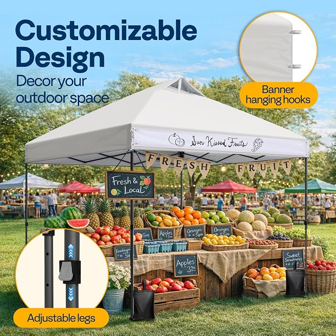 VIVOHOME 8x8ft Pop Up Canopy Tent One Push Setup Outdoor Portable Shelter Tent Heavy Duty with Wheel Carry Bag and 4 Sandbags, White