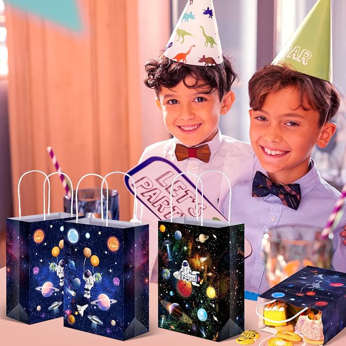 Nezyo 24 Pack Space Party Favor Gift Bags Galaxy Gift Bags for Space Astronaut Star Theme Party Supplies(Outer Style)