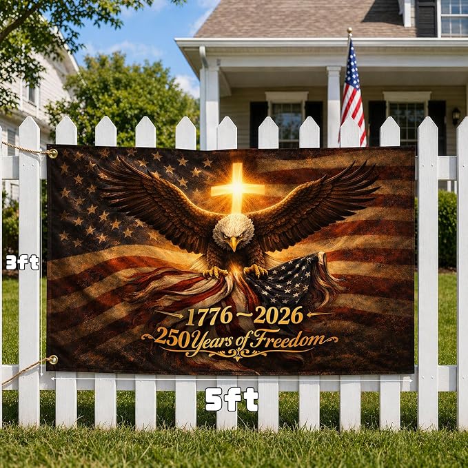 250th Anniversary USA Double Sided 3-Ply Flag for outside,We The People 1776-2026 Patriotic Yard,American Flag 250 Year Anniversary House Banner