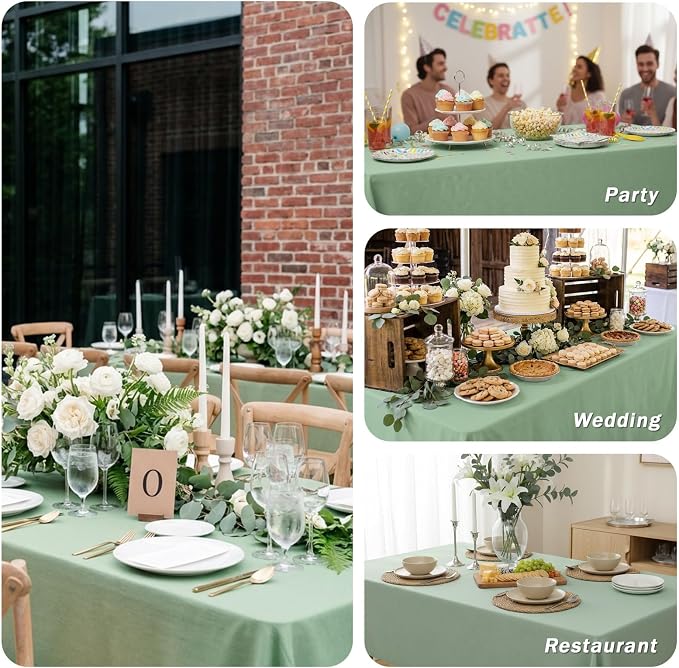 Fixwal 3 Pack Sage Green 60 x 102 Inch Rectangle Tablecloths, Reusable Heavy Duty Washable Polyester Table Covers for 6 Ft Tables, Wedding, Baby Shower, Boho Party, Outdoor, Picnic