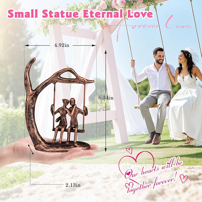 Kresecioo Anniversary Wedding Gifts for Couple/Her - Romantic Couple Statue in Love, Antique Bronze Metal Figurine Sweet Loving Together Iron Sculpture Decor, for Wife Husband Birthday Gifts