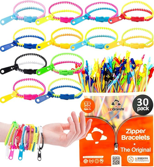 UpBrands 30 Pack Fidget Zipper Bracelets for Kids – Wearable Sensory Toys for Classroom Rewards, Party Favors & Non-Candy Easter Egg Fillers