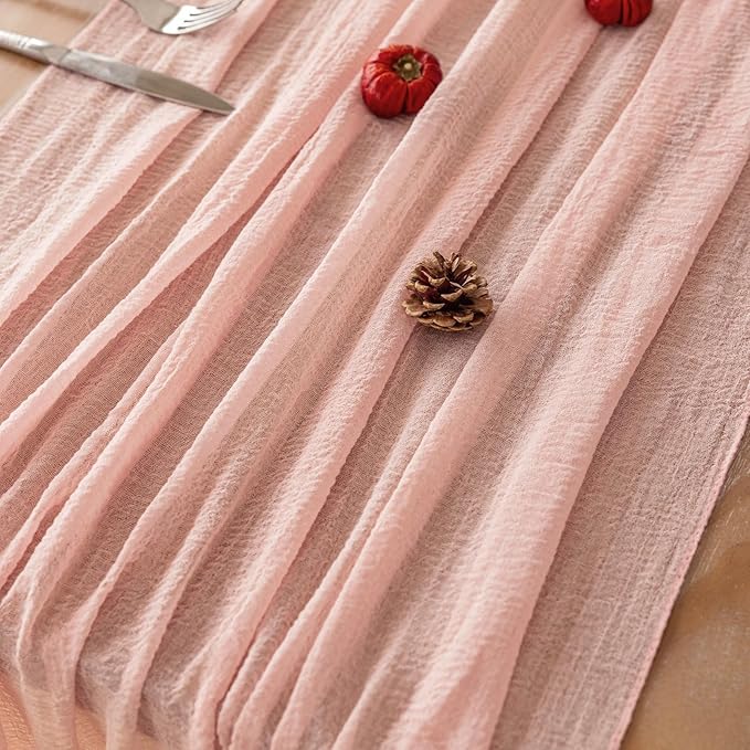 Keketoarrange Pink Mothers Day Cheesecloth Table Runner Spring Boho Rustic Gauze 120 inch 10FT Cheese Cloth Runner for Wedding Baby Shower Bridal Birthday Tea Party Summer Home Decorations