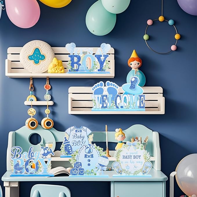 It's a Boy Baby Shower Centerpieces Baby Shower Table Centerpieces Bloom Table Display with Letters A Sweet Baby Boy is on His Way Gender Reveal Decorations for Boy Birthday Supplies (Wooden)