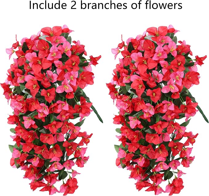 Faux Bougainvillea Artificial Flowers Plants for Outdoors Outside Decoration, 2 pcs Fake Flowers Realistic UV Resistant Silk Long Trailing Vines for Front Door Porch Planter Urn Patio Balcony Yard,Mix