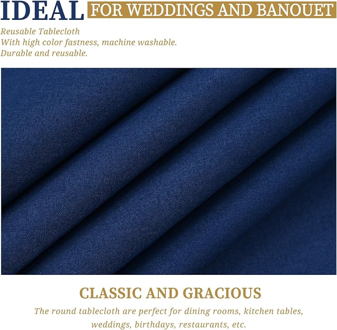 Showgeous 12 Pack Navy Blue Round Tablecloth - 90 Inch Washable Polyester Tablecloths for Round Tables - Wrinkle Resistant Decorative Fabric Table Cover for Dining, Wedding, Party, Banquet