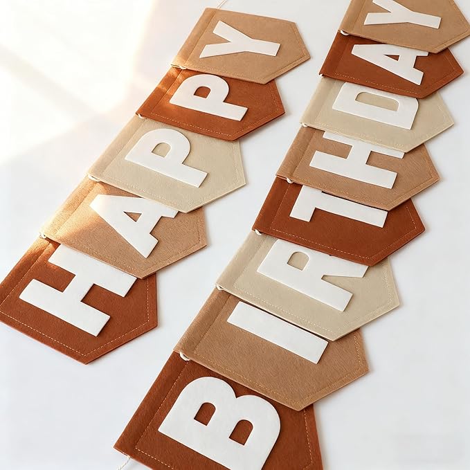 Felt Brown Happy Birthday Banner Birthday Decorations for Women Girls Boys Men Pets Handmade Party Backdrop