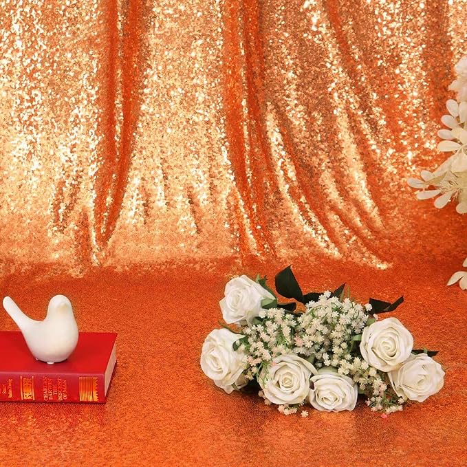 Eternal Beauty Orange Sequin Backdrop, 20x10 Ft Halloween Glitter Background Curtains for Shimmer Photography Party Wedding Birthday Back Drop Decor