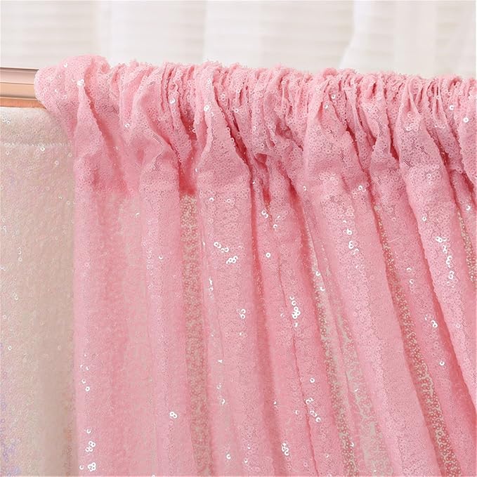 Eternal Beauty Pink Sequin Backdrop, 10x10 Ft Glitter Background Curtains for Mother's Day Shimmer Photography Party Wedding Birthday Back Drop Decor