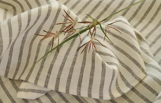 Linen Tablecloth- 60x108 Inch Stripe Pure Linen Gray and White Table Cloth for Rectangle Tables, for Winter, Fall, Thanksgiving, Machine Washable