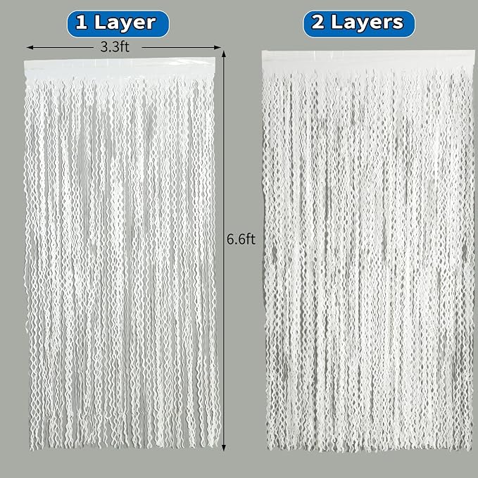 4 Pack White Door Streamers Foil Backdrop - 3.3x6.6ft Metallic Tinsel Foil Fringe Curtains Photo Booth Backdrop for Party Decoration
