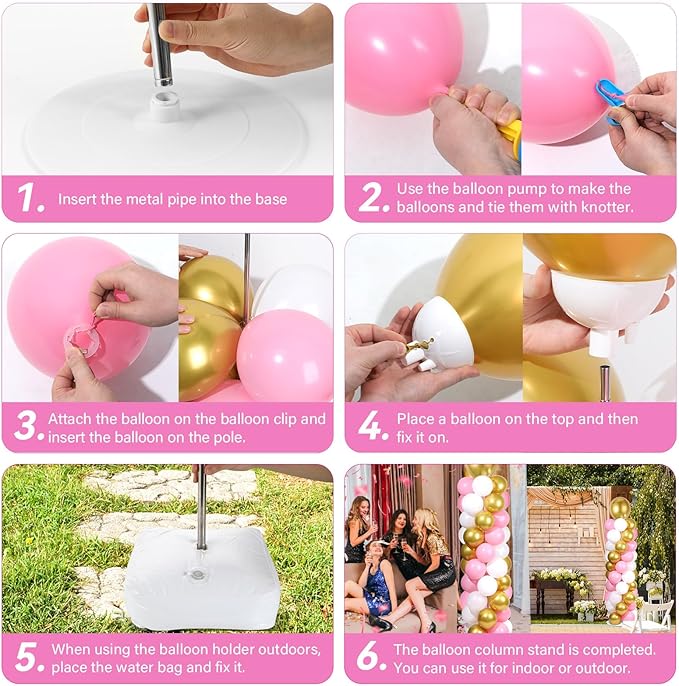 2 Sets Pink White Gold Balloon Column Stand Kit with 100 Balloons Adjustable Balloon Tower Stand with Bases for Floor Column Kit for Wedding Graduation Birthday Appreciation Party Decor