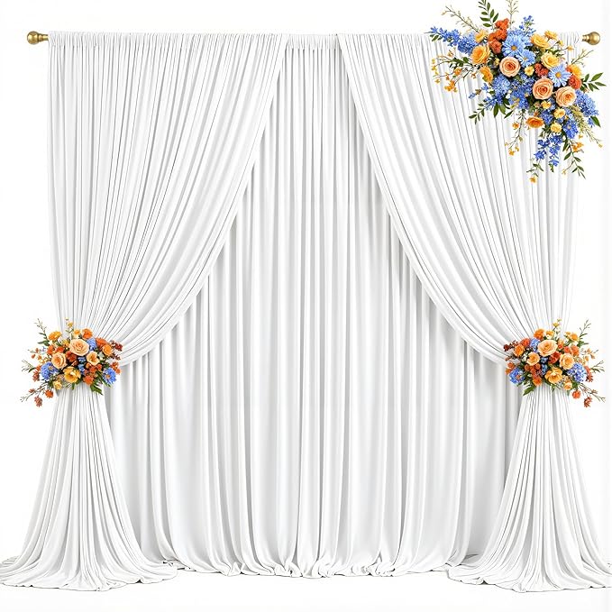 50x10ft White Backdrop Curtains for Parties Wedding Photo Wrinkle Free White Drapes Backdrop Polyester Photoshoot Back Drop for Baby Shower Birthday Party Photography Background 10 Panels 5x10FT