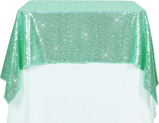 PartyDelight Sequin Tablecloth Mint Green Sparkly Table Cloth Christmas Decor Square 50x50 inch