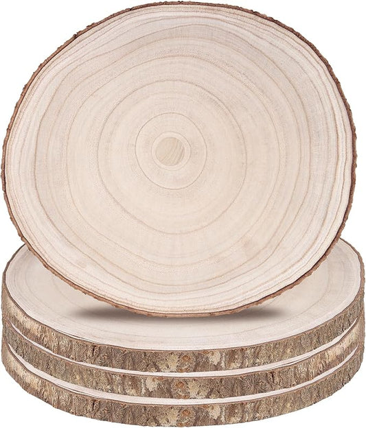 MOUYAT 4 PCS Large Wood Slices for Centerpieces, 13-15 Inch Natural Paulownia Wood Slabs, 2CM Thick Rustic Wedding Centerpiece for Tables