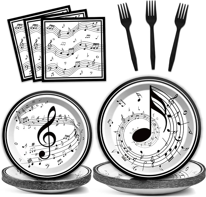 Musical Note Plates Napkins Music Themed Party Tableware Musical Notes Dinnerware Disposable Paper Plates for Baby Shower Music Concert Birthday Karaoke Party Supplies 24 Guests