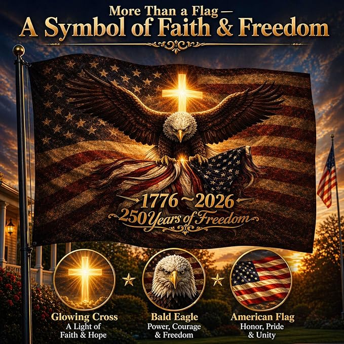 250th Anniversary USA Double Sided 3-Ply Flag for outside,We The People 1776-2026 Patriotic Yard,American Flag 250 Year Anniversary House Banner