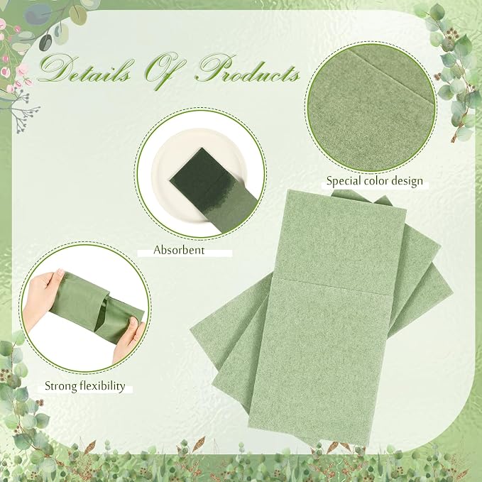 Seajan 120 Pcs Sage Green Napkins 2 Ply 16"x16" Sage Green Linen Feel Napkins Disposable Soft Linen Dinner Wedding Guest Hand Towels for Wedding Bridal Baby Shower Decorations Supplies