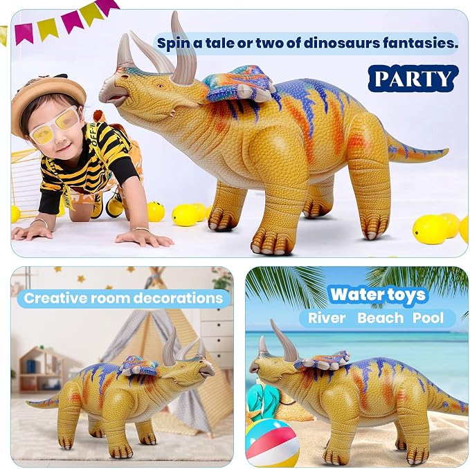 HOHQB 3 pack Inflatable Dinosaur Jurassic Birthday Party Supplies Giant Blow up Dinosaur Birthday Decorations Balloons for Kids (Triceratops Brachiosaurus Ceratosaurus)