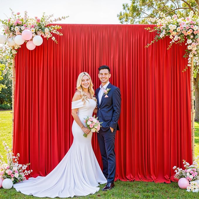10x10 Red Backdrop Curtain for Parties Wedding Wrinkle Free Red Photo Curtains Backdrop Drapes Fabric Decoration for Birthday Party Baby Shower Christmas 5ft x 10ft,2 Panels