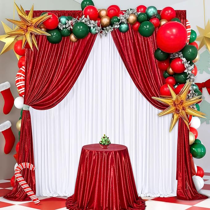 Red Sequin Backdrop Curtains - 4.8ftx10ft Photography Backdrops with Non-Shedding Glitter Wrinkle-Free Stage Drapes for Wedding Valentines Christmas Studio Shoots (2 Panels)