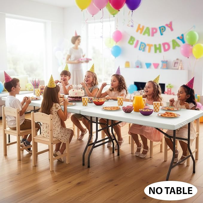 LUSHVIDA 6 Packs Vinyl Tablecloths with Flannel Backing for 8ft Rectangle Folding Table Cloths - Waterproof Plastic Picnic Table Covers with Elastic Corners, 30x96 inch, Ivory
