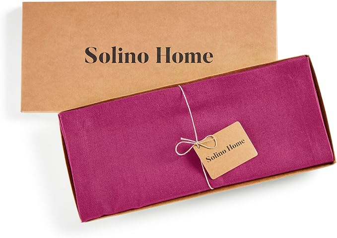 Solino Home Linen Table Runner 48 Inches - 100% Pure Linen Festive Fuchsia Table Runner 14 x 48 Inch Ideal for Dresser and Coffee Tables, Mothers Day, Spring, Summer - Diana Medium Weight