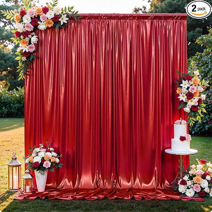 10x10FT Red Sequin Backdrop Curtain for Party - 2 Panels 5x10FT Wrinkle-Free Shimmer Drapes for Birthday, Wedding, Christmas, Decorations & Photography